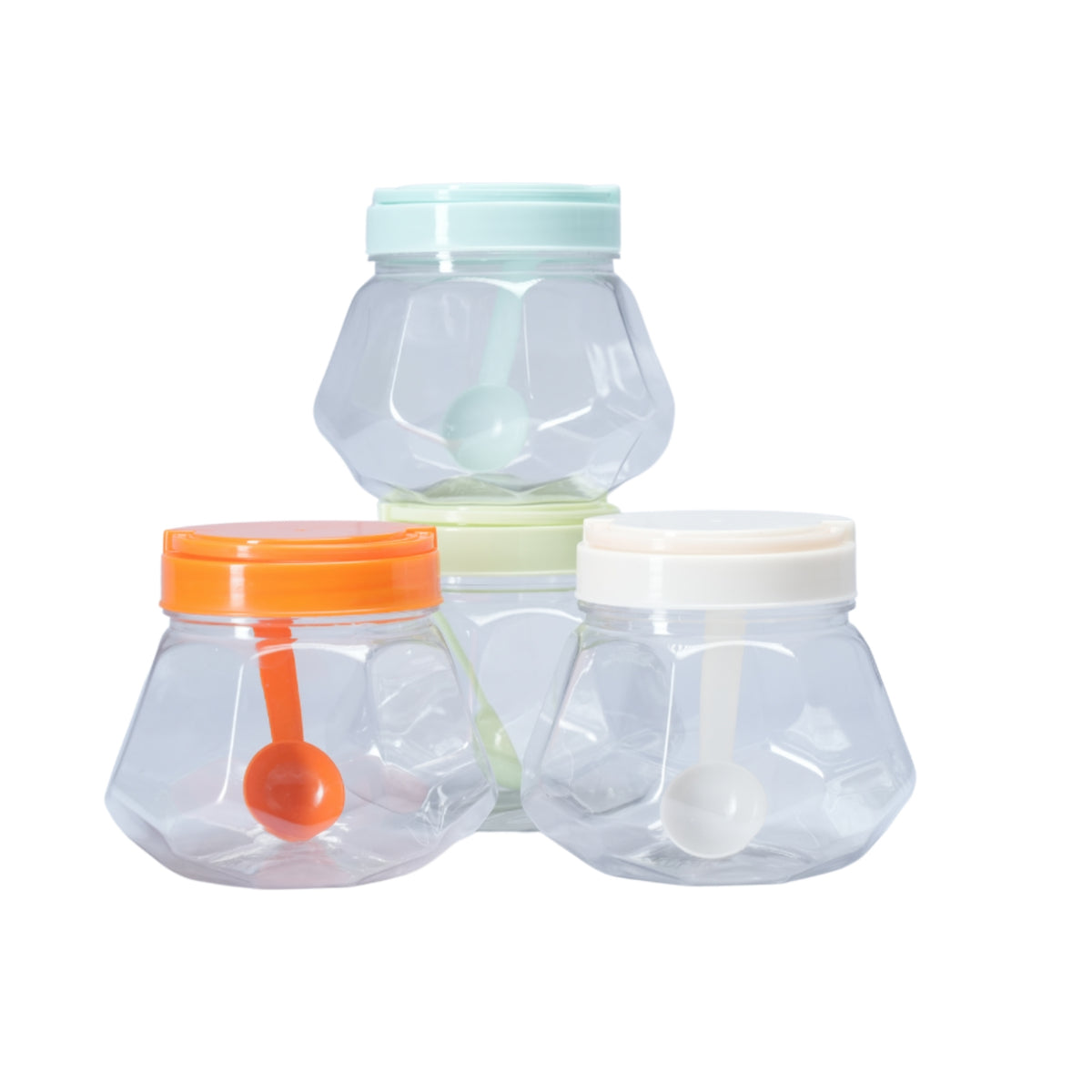 3 Pcs PLASTIC BOTTLE SET KITCHEN CONTAINERS, JAR WITH SPOON - 950ML - HSP - 8A3