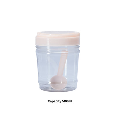 3 Pcs PLASTIC BOTTLE SET KITCHEN CONTAINERS, JAR WITH SPOON - 500ML - HSP - 8A5