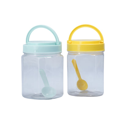 3 Pcs PLASTIC BOTTLE SET KITCHEN CONTAINERS, JAR WITH SPOON - 850ML - HSP - 8A6