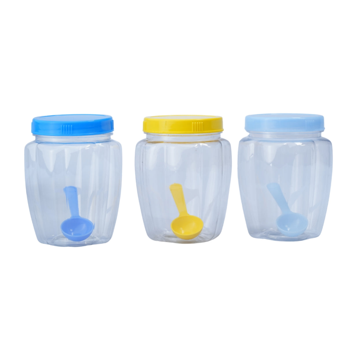 3 Pcs SPICE BOTTLE SET WITH SPOONS , PLASTIC CONTAINERS, JAR WITH SPOON - 575ML - HSP - 8A11