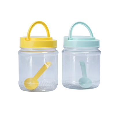 3 Pcs PLASTIC BOTTLE SET KITCHEN CONTAINERS, JAR WITH SPOON - 875ML - HSP - 8A7